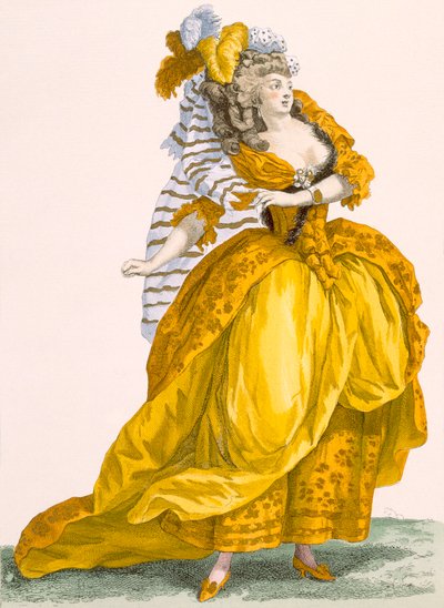 Woman dressed in elaborate dress and headpiece, engraved by Bacquoy, plate no.218 from 